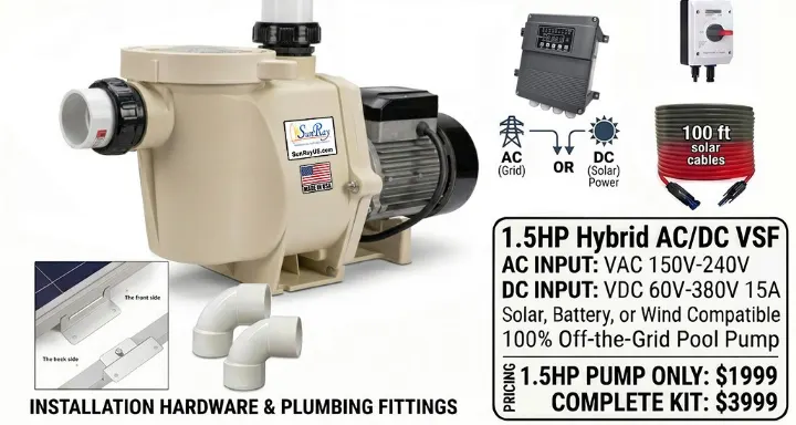 SunRay 1.5HP Hybrid AC/DC Brushless Variable Speed Solar Pump Kit