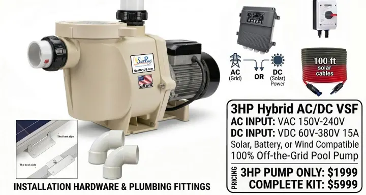 SunRay 3HP Hybrid AC/DC Solar Pool Pump Kit