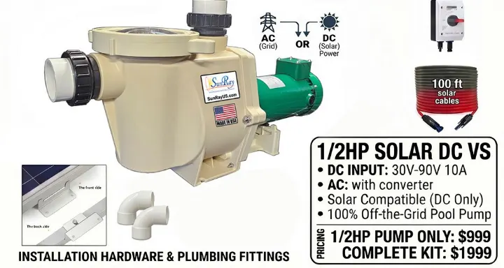 SunRay 1/2HP Hybrid AC/DC Solar Pool Pump Kit